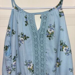 LOFT Teal and White Patterned Blouse